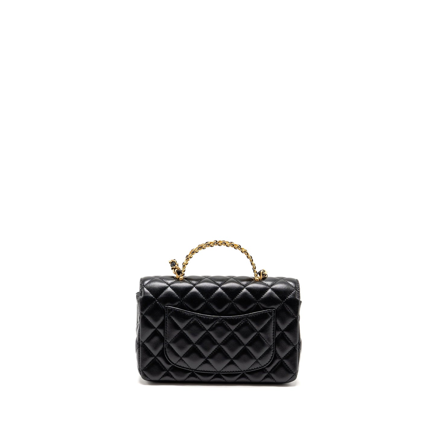 Chanel 24c Detail Top Handle Flap Bag Lambskin Black GHW (microchip)