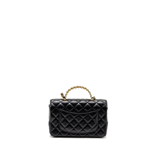 Chanel 24c Detail Top Handle Flap Bag Lambskin Black GHW (microchip)