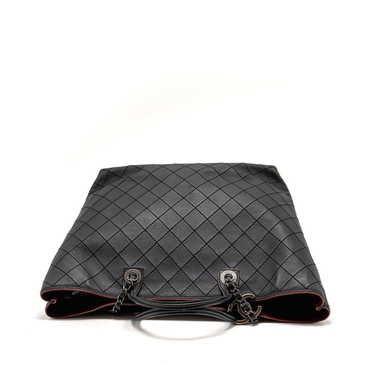 Chanel on the road stitched tote bag calfskin black ruthenium silver hardware