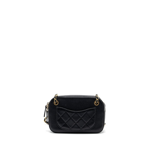 Chanel CC chain logo camera bag lambskin black GHW