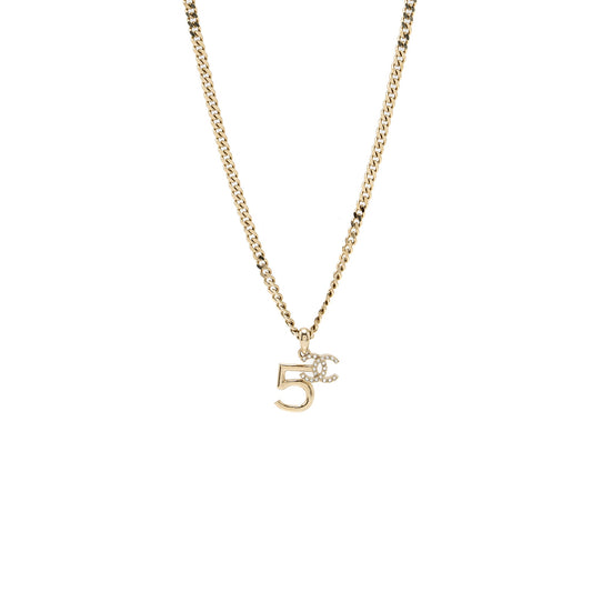 Chanel no5/cc logo necklace crystal Light Gold Tone