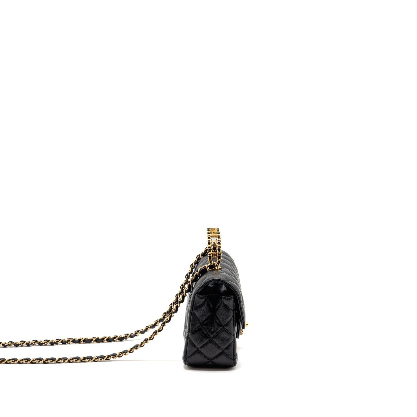 Chanel 24c Detail Top Handle Flap Bag Lambskin Black GHW (microchip)