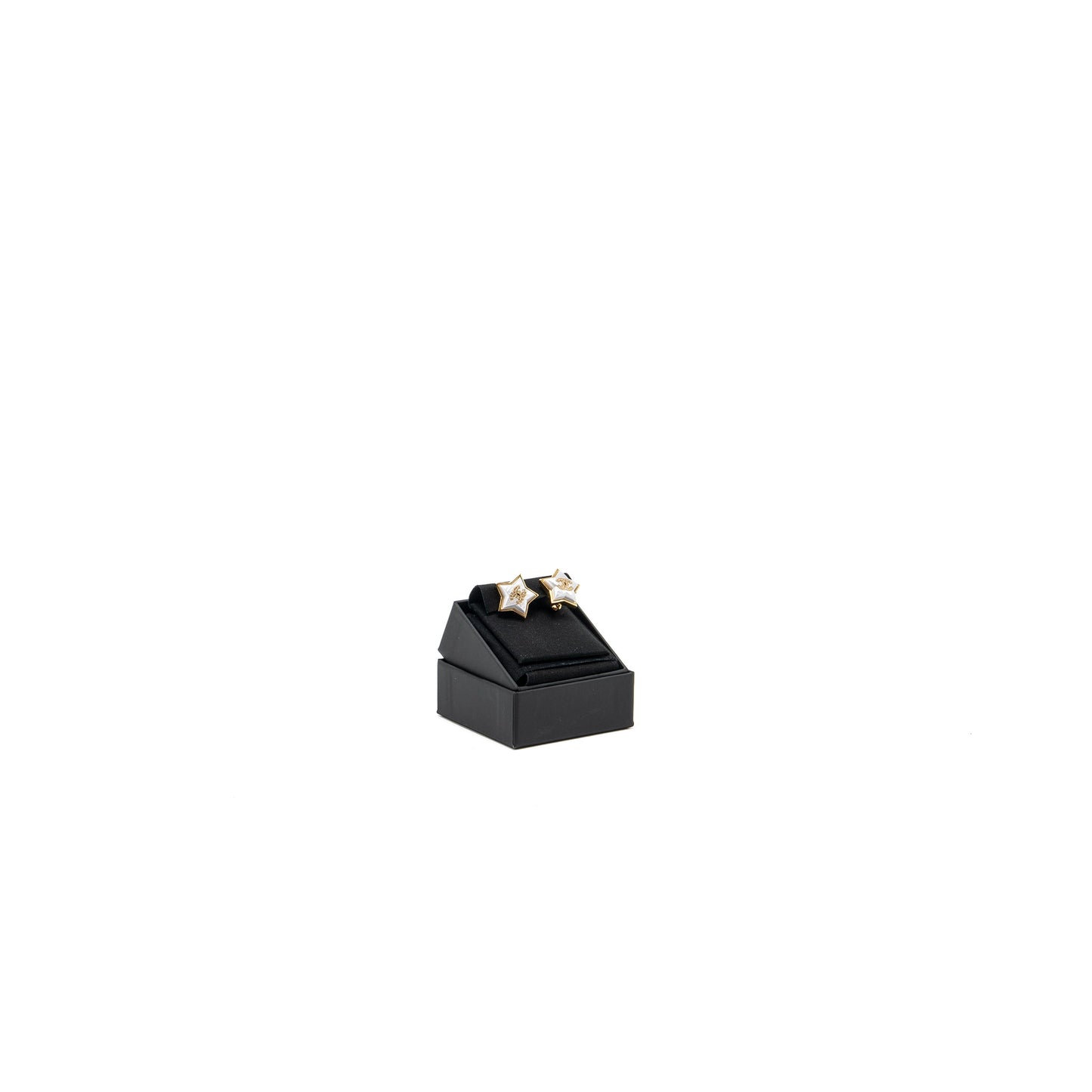 Chanel star and cc logo ear clips ivory and gold tone