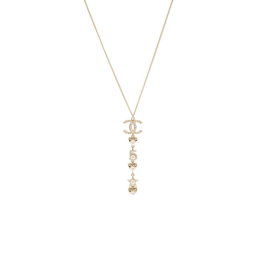 Chanel CC logo with pearl / no 5/ star drop necklace crystal gold tone