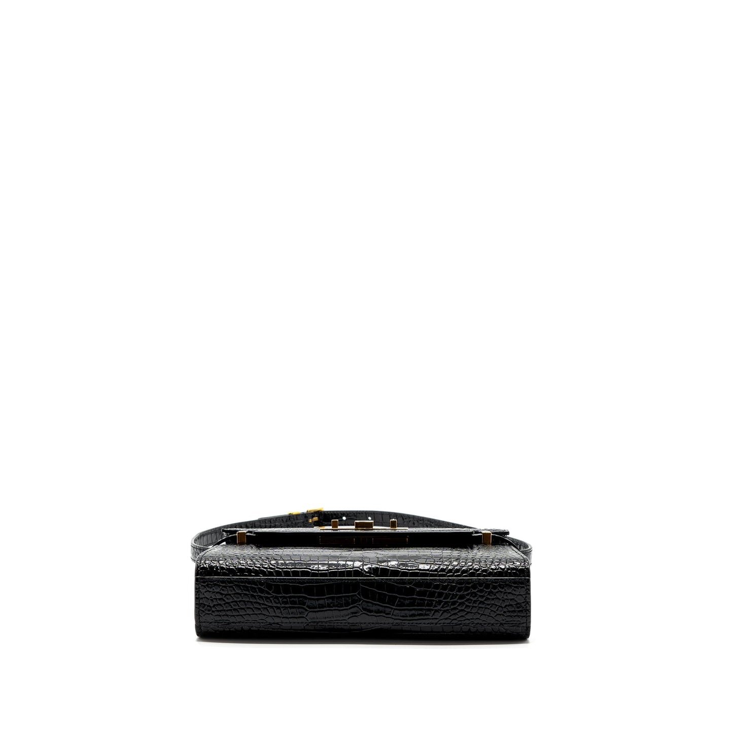Saint Laurent Manhattan Shoulder Bag Crocodile-Embossed Black GHW