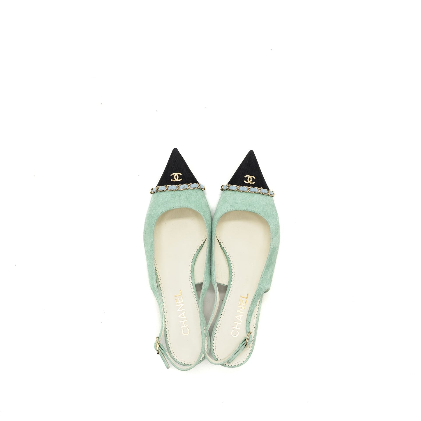 Chanel size 39 23P slingbacks suede /calfskin light blue / black LGHW