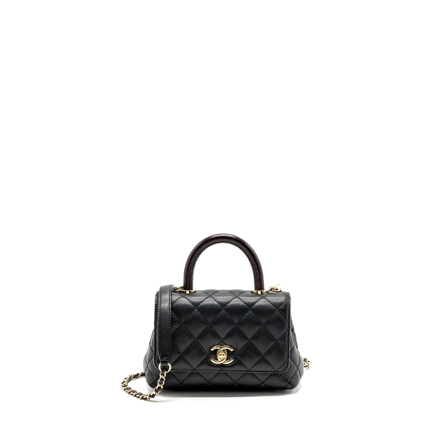 Chanel Coco Handle Extra Mini With Lizard Embossed Handle Caviar Black LGHW(microchip)