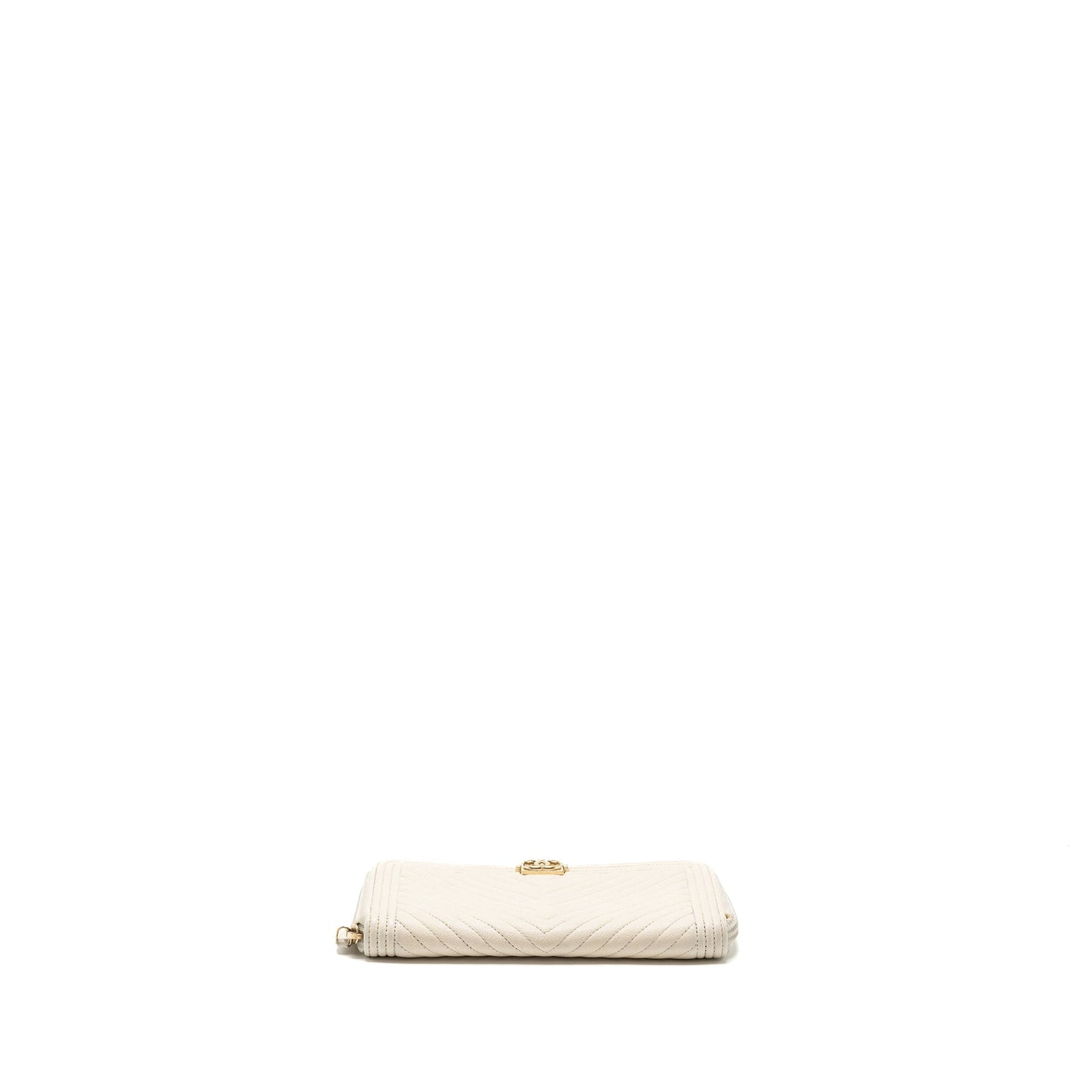 Chanel Boy Zipper Long Wallet Caviar White LGHW