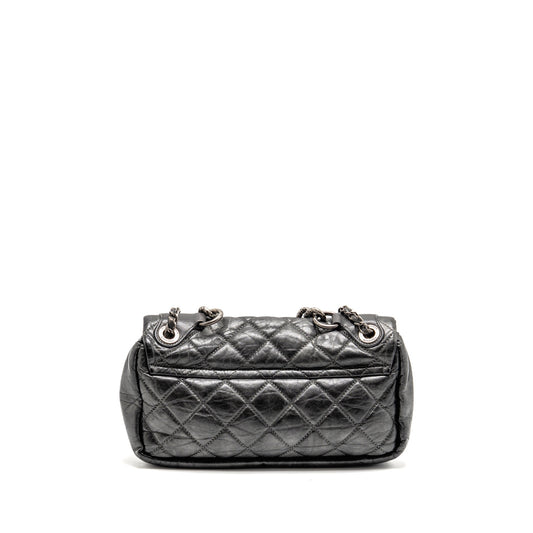 Chanel Detailed Chain Single Flap Bag Calfskin Charcoal Grey SHW