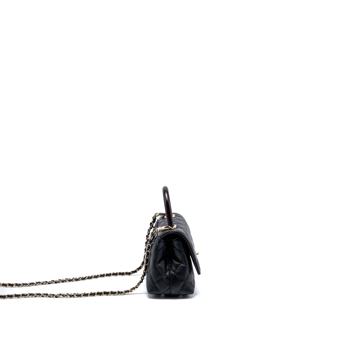 Chanel Mini Coco Handle with Lizard Embossed Handle Caviar Black LGHW (microchip)