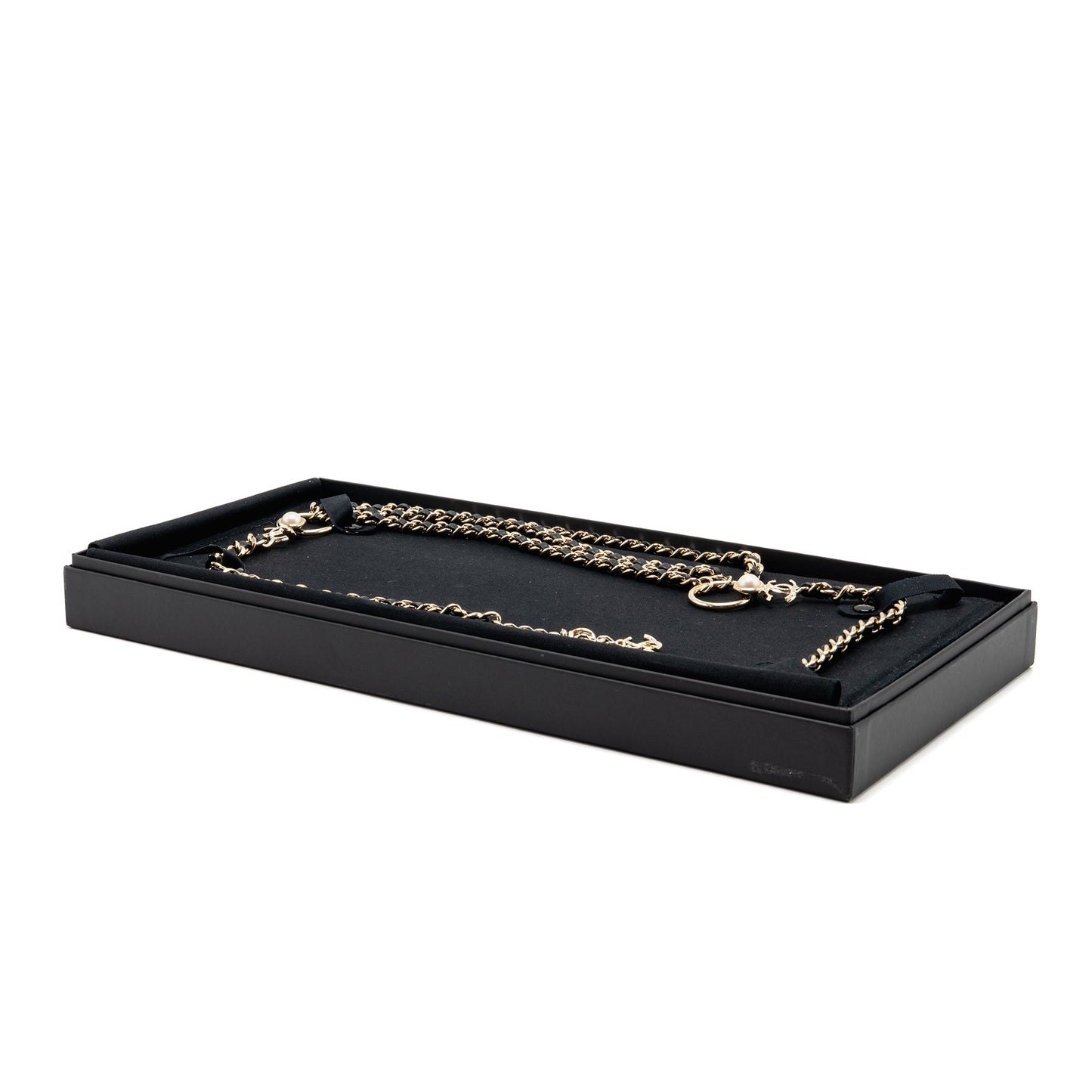 Chanel CC Leather Chain with Pearl Waist Chain Belt Black Light Gold Tone