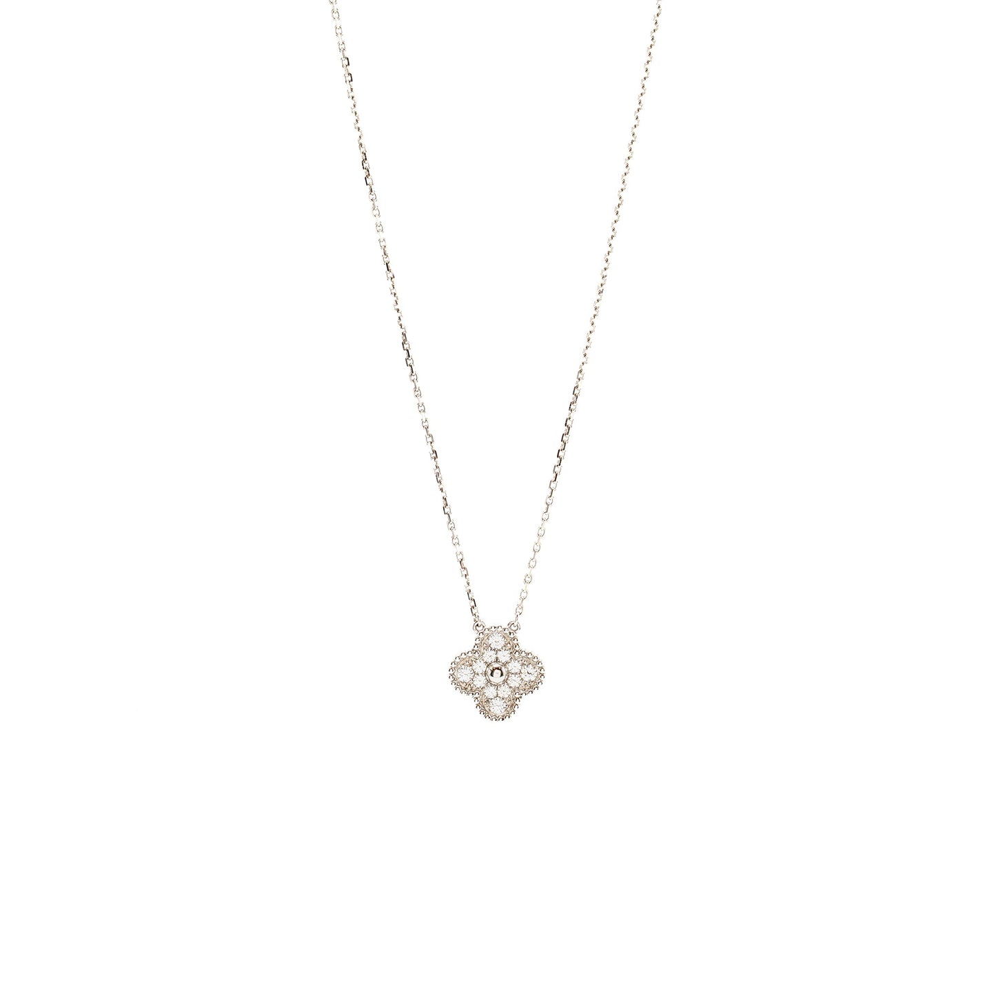 Van Cleef and Arpels vintage Alhambra pendant white gold with diamonds