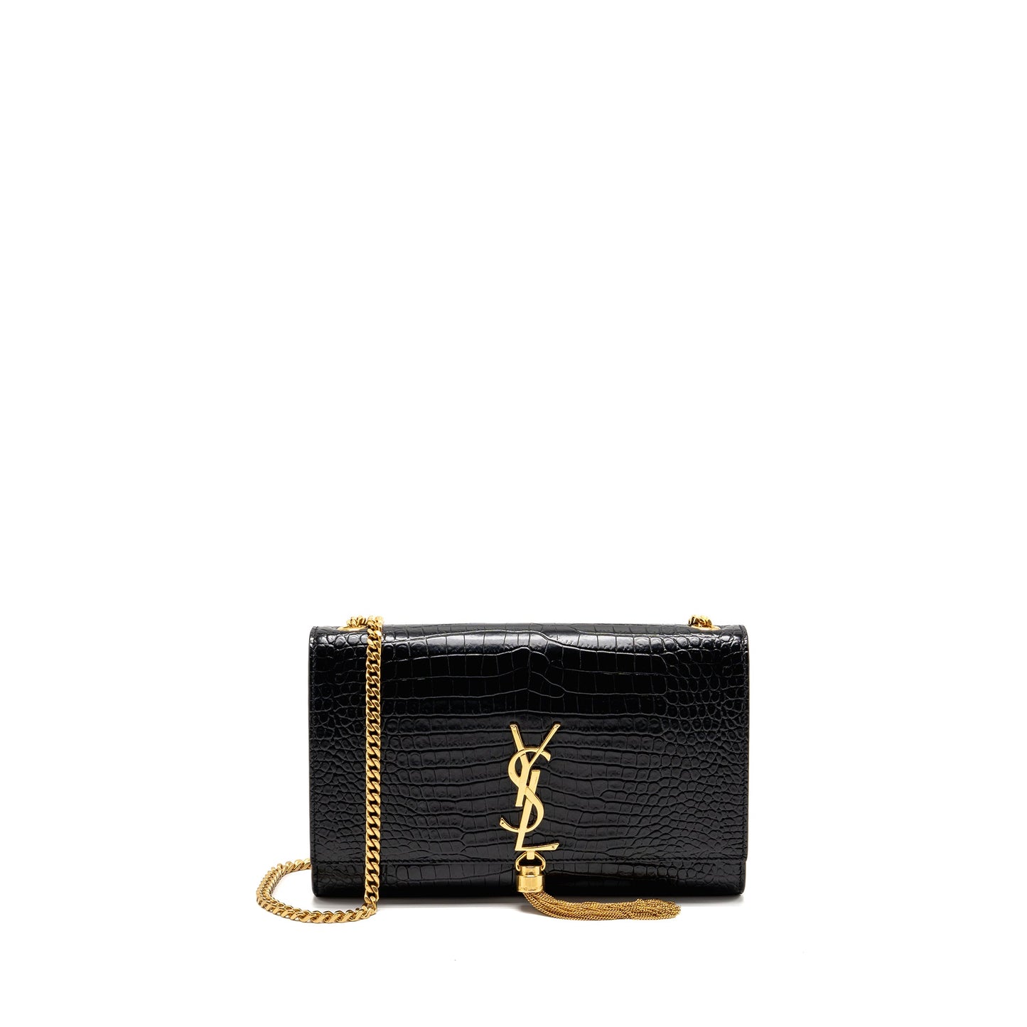 Saint Laurent/YSL Medium Kate Tassel Bag Croc-Embossed Calfskin Black GHW