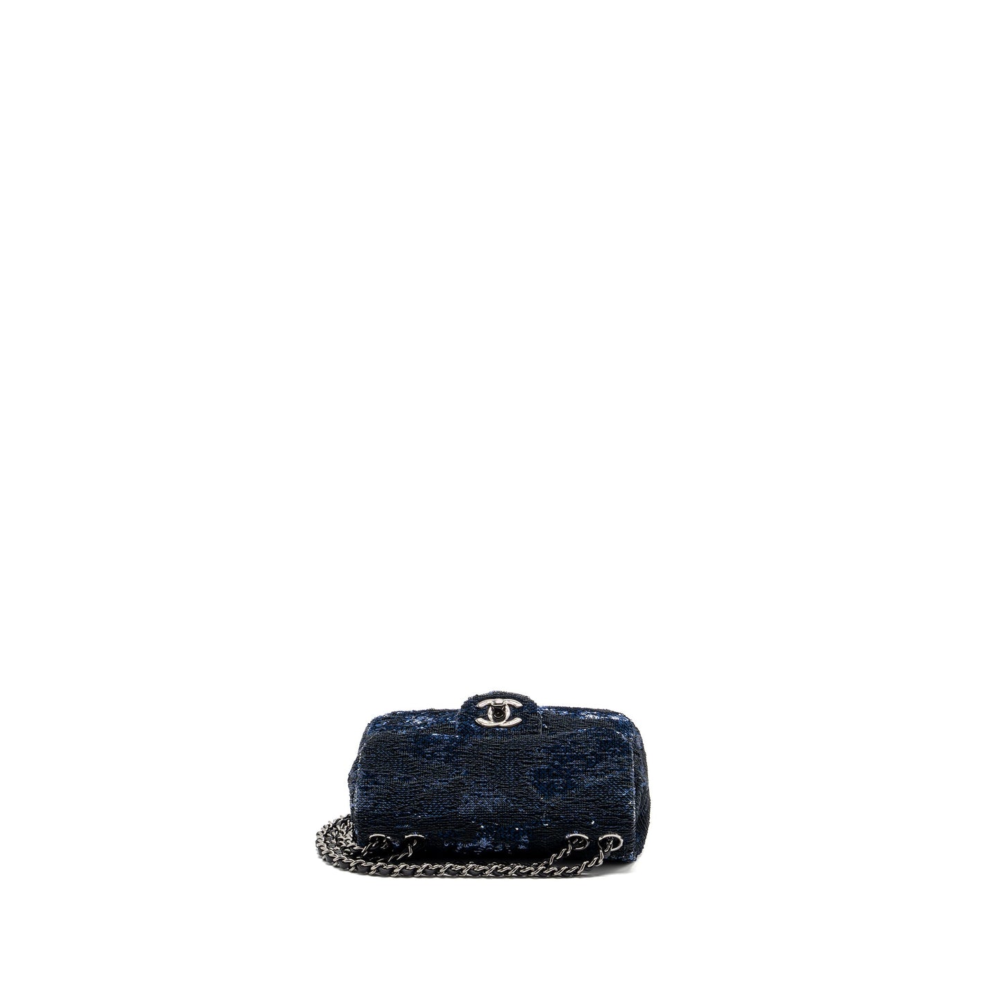 Chanel super mini flap bag sequin dark blue / black SHW