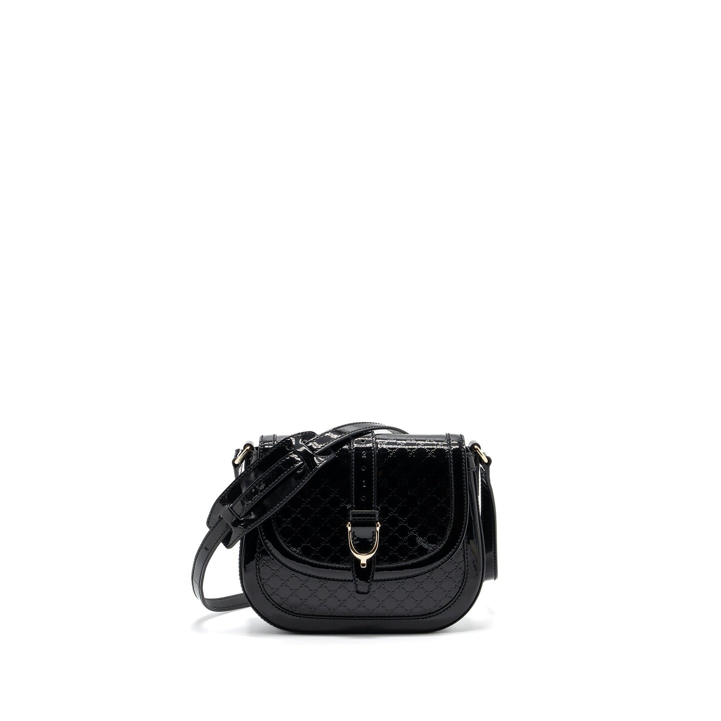 Gucci messenger crossbody bag patent black LGHW