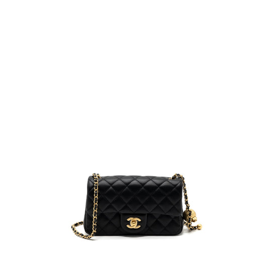 Chanel 23K pearl crush mini rectangular flap bag lambskin black GHW (microchip)
