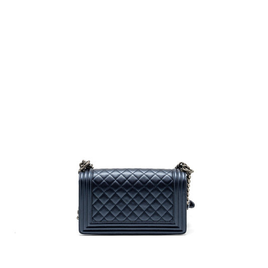 Chanel medium boy bag caviar metallic blue ruthenium hardware