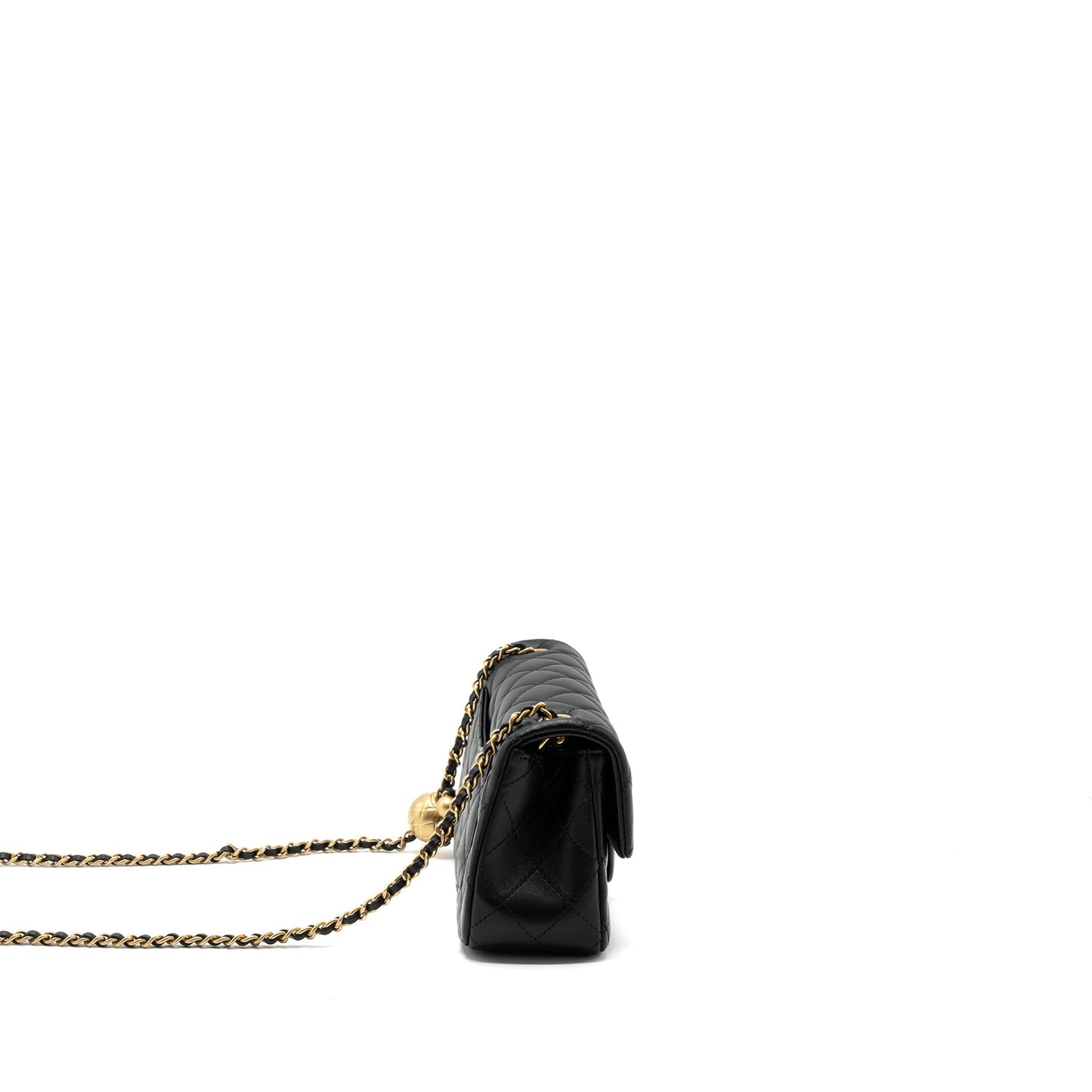 Chanel 23k Pearl Crush Mini Rectangular Flap Bag Lambskin Black Brushed GHW(Microchip)
