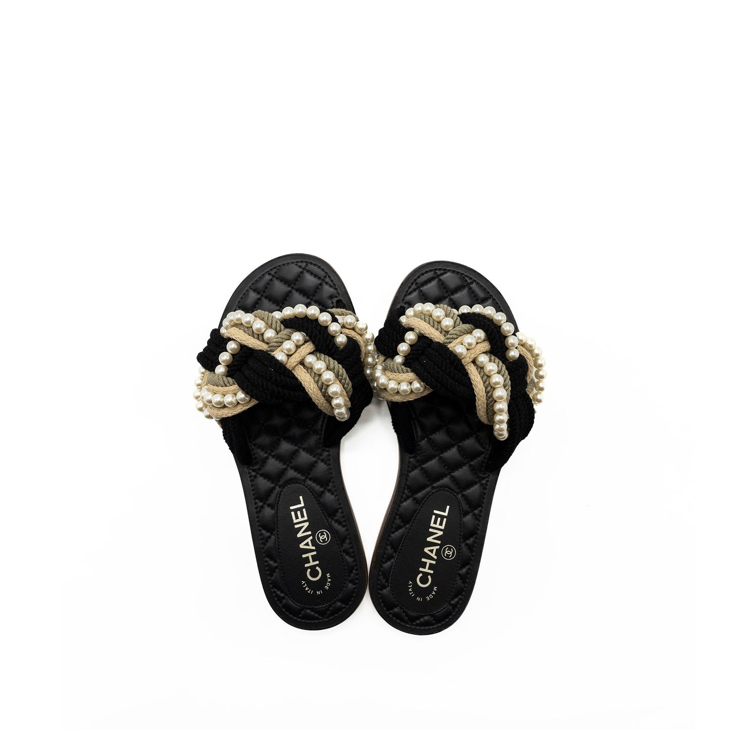 Chanel Size 37 Mules Cord/Lambskin Black