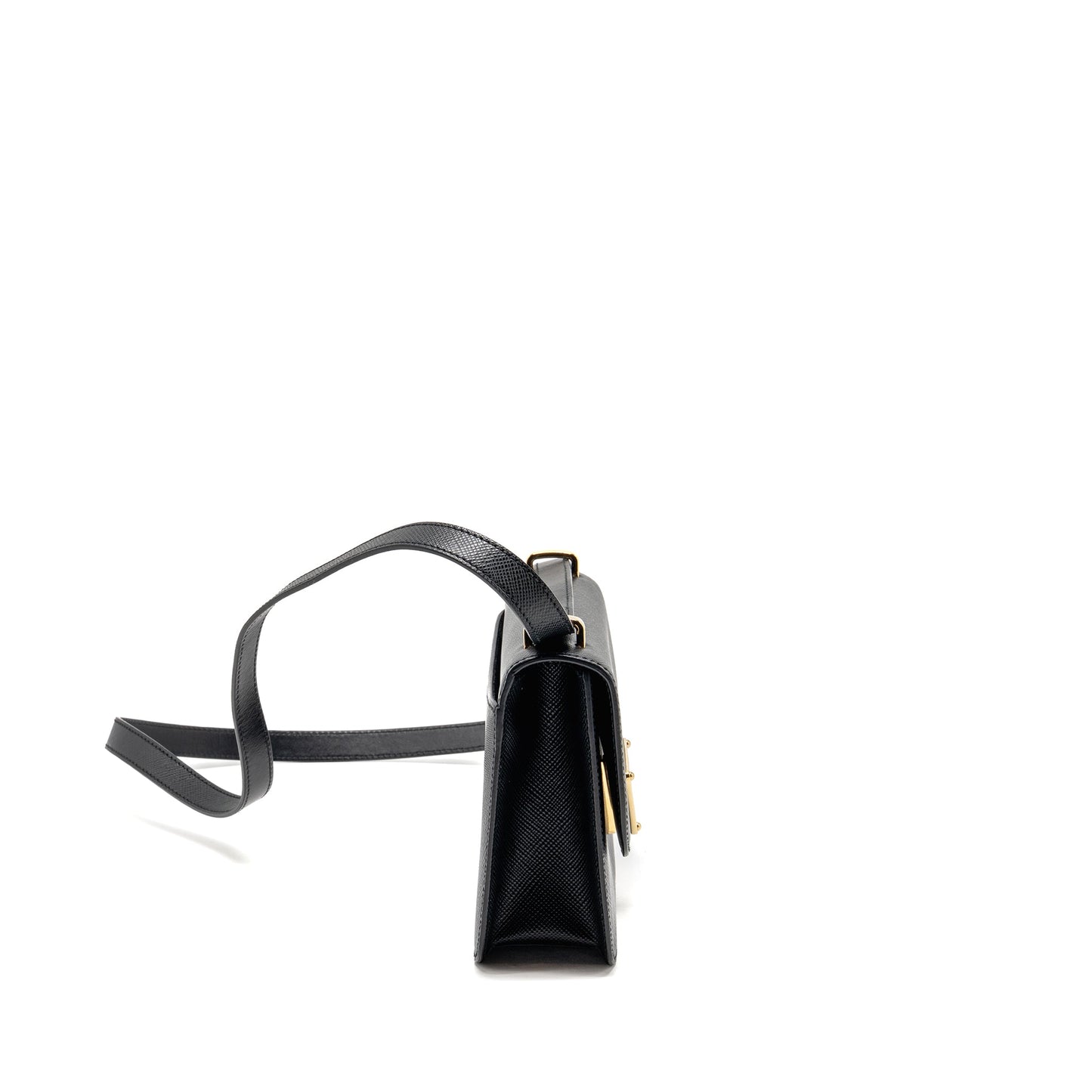 Prada Saffiano Leather Flap Shoulder Bag Calfskin Black GHW
