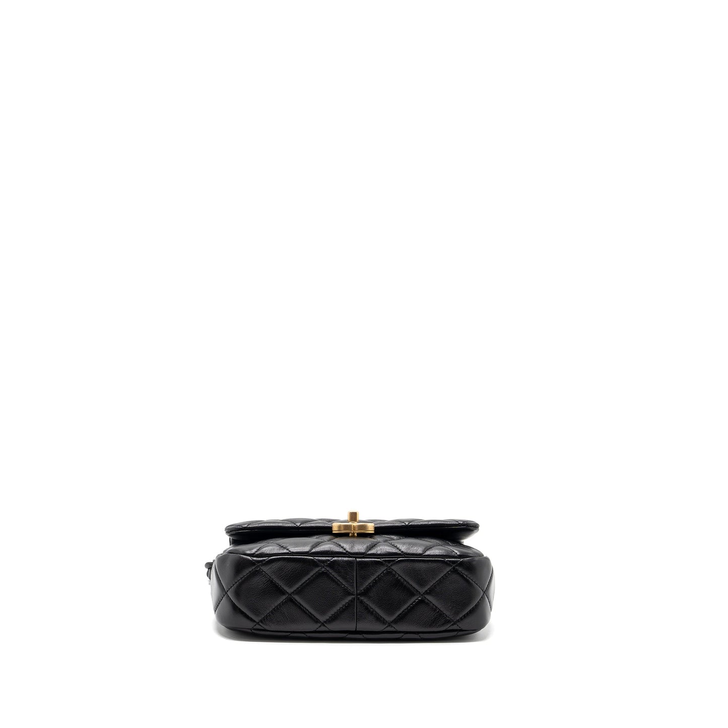 Chanel Quilted Flap Bag Giant Chain Lambskin Black Gold And Black Hardware (microchip)