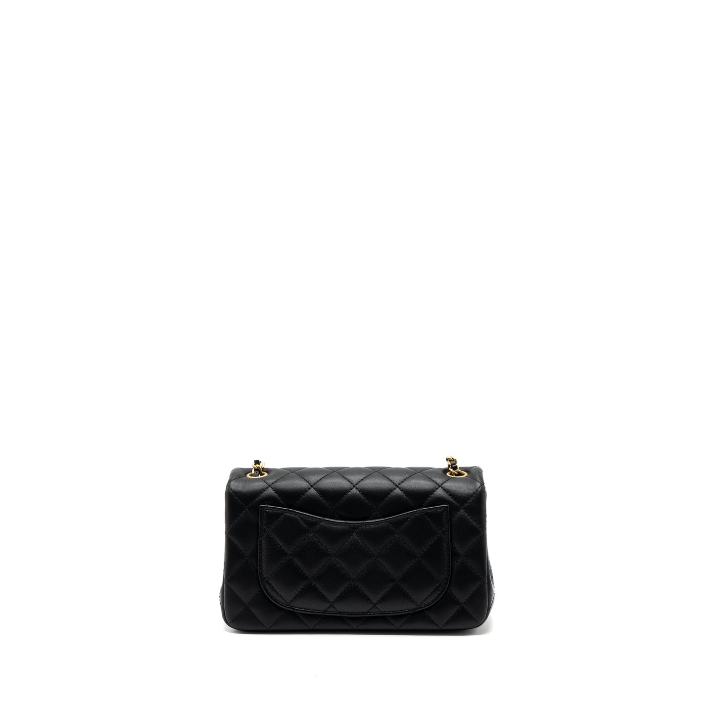 Chanel 23k Pearl Crush Mini Rectangular Flap Bag Lambskin Black Brushed GHW(Microchip)