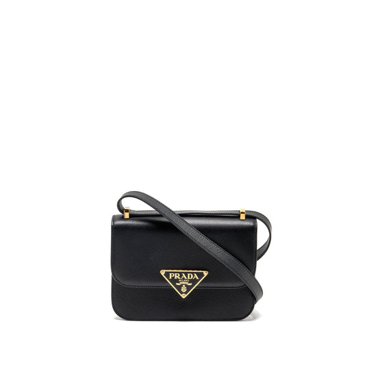 Prada Saffiano Leather Flap Shoulder Bag Calfskin Black GHW