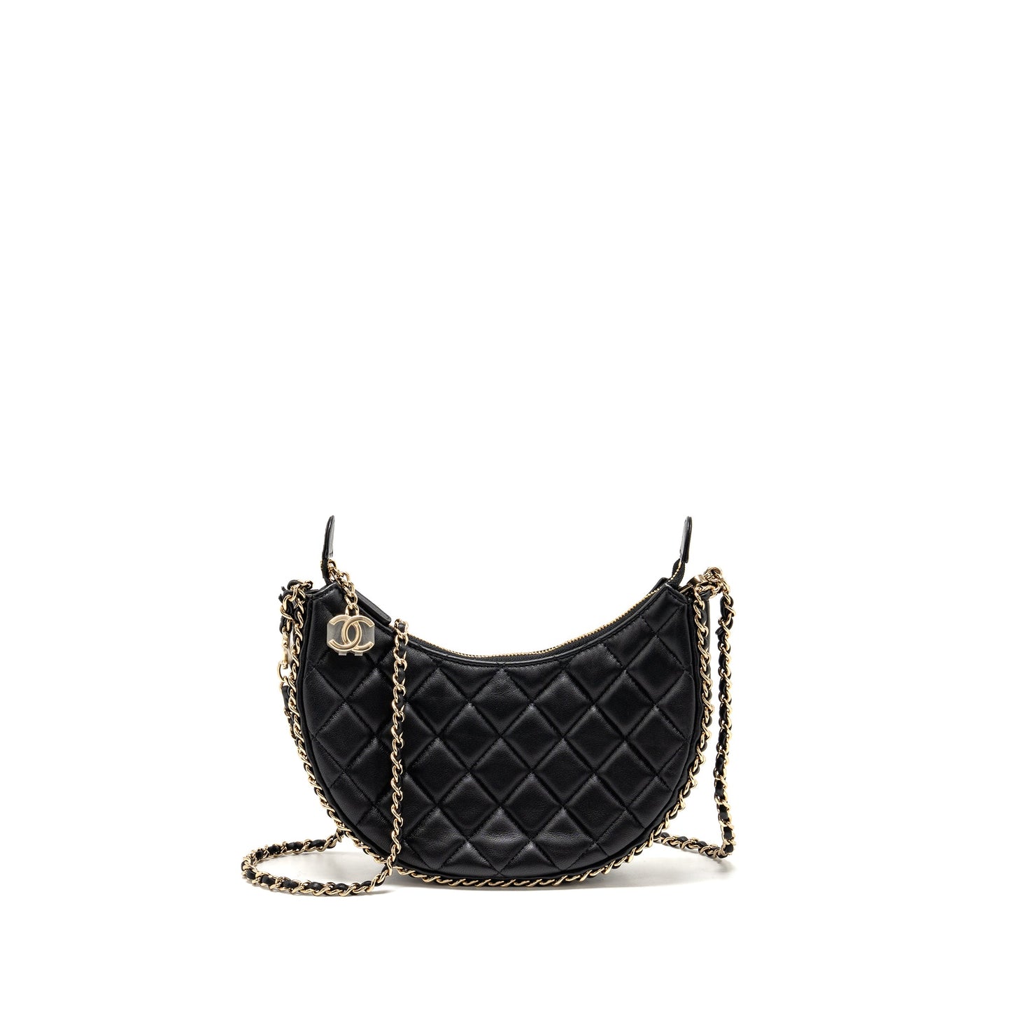 Chanel small half moon hobo bag lambskin black LGHW (microchip)