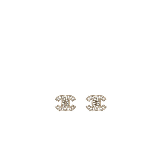 Chanel classic CC logo earring silver tone with crystal