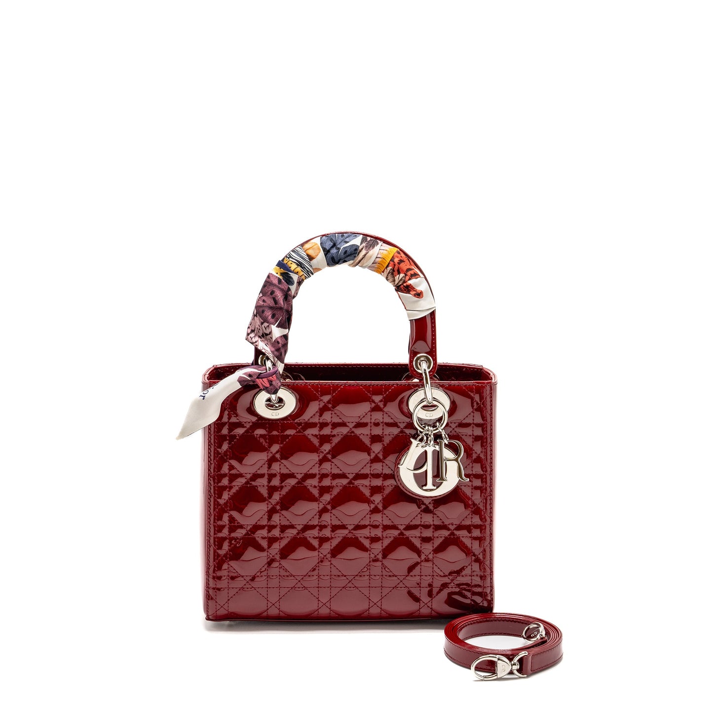 Dior Medium LadyDior Patent Dark Red SHW