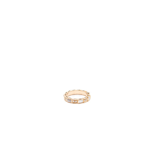 Bvlgari Size 52 Serpenti Viper Ring Mother Of Pearl/ Rose Gold Diamonds