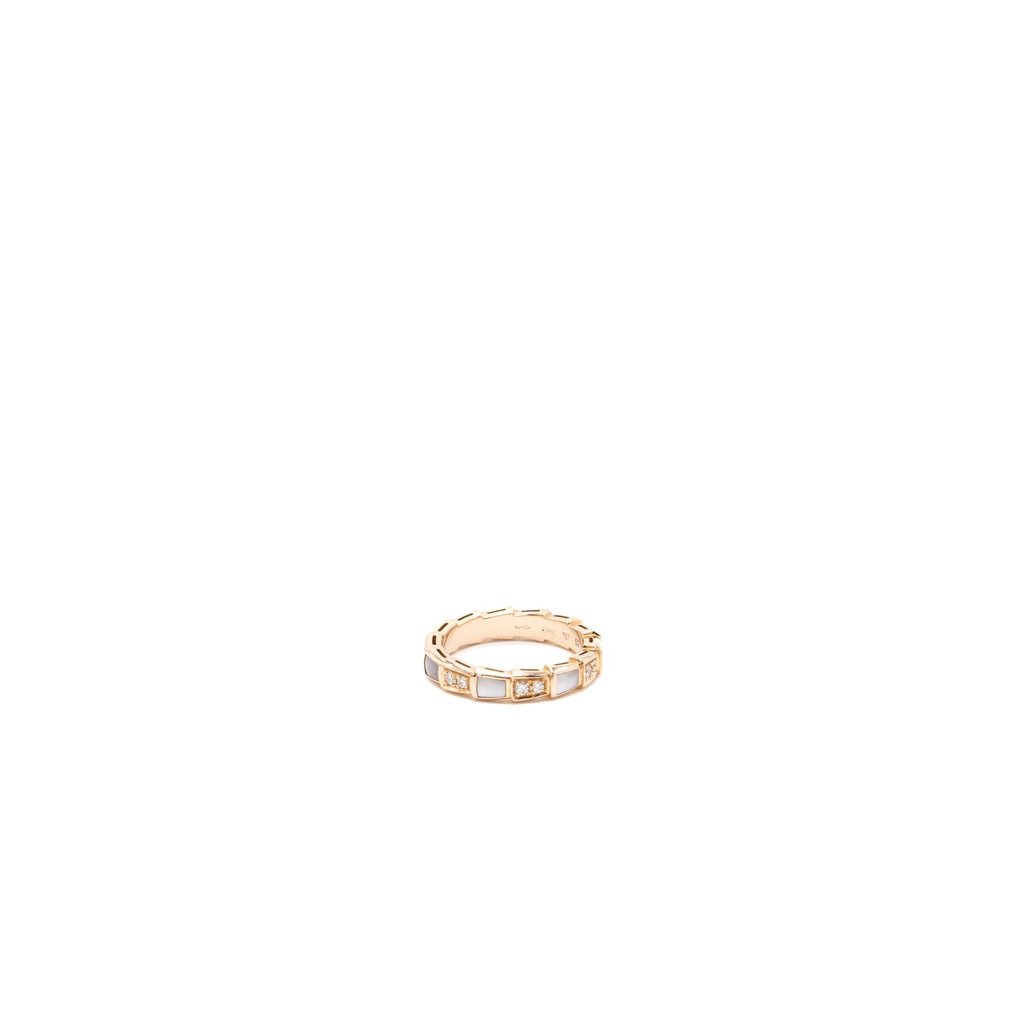Bvlgari Size 52 Serpenti Viper Ring Mother Of Pearl/ Rose Gold Diamonds