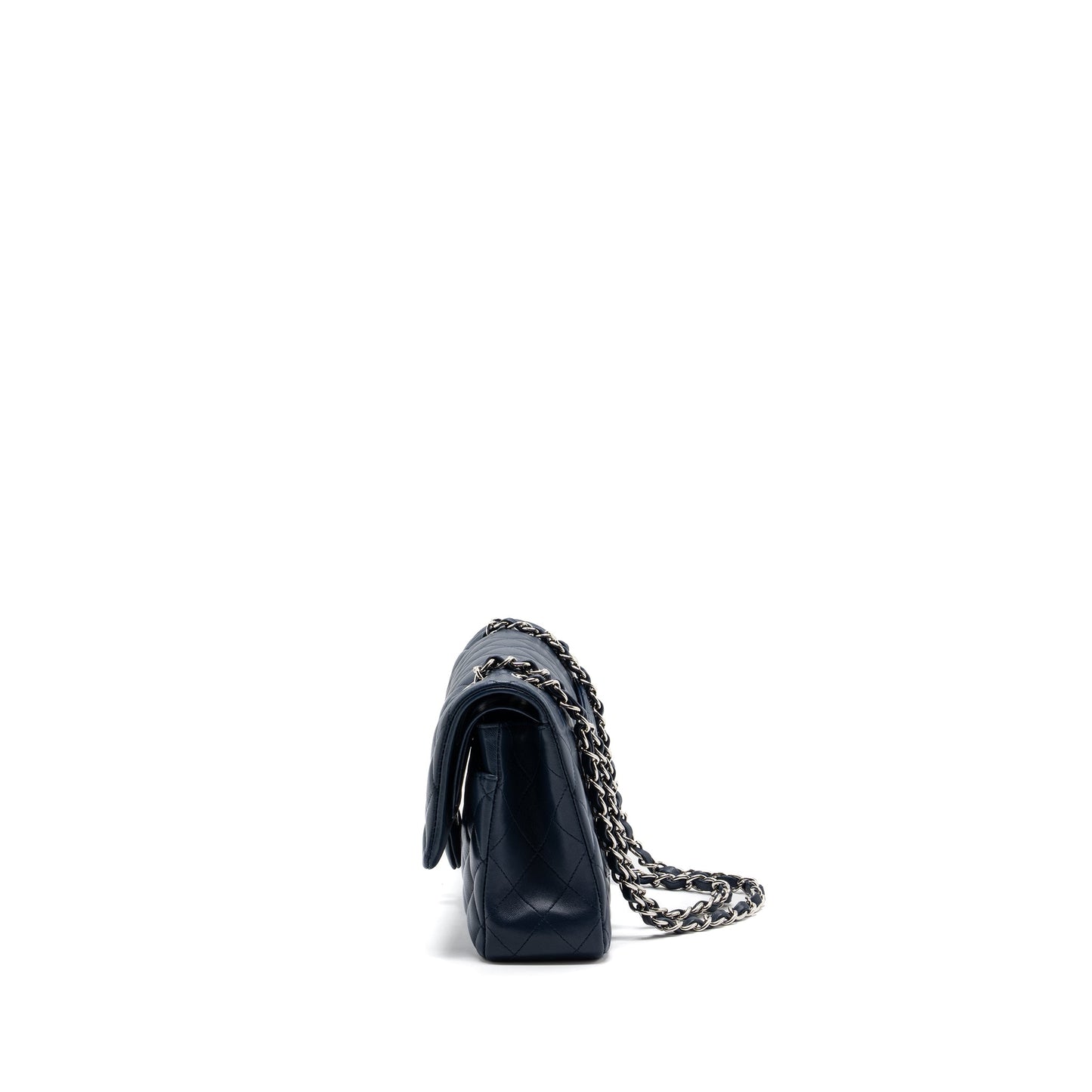 CHANEL MEDIUM CLASSIC DOUBLE FLAP BAG Lambskin Dark Blue SHW