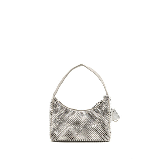 Prada Re-Edition Satin Crystal Mini Bag Silver SHW