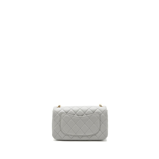 Chanel 23C pearl crush mini rectangular flap bag lambskin light grey GHW (microchip)