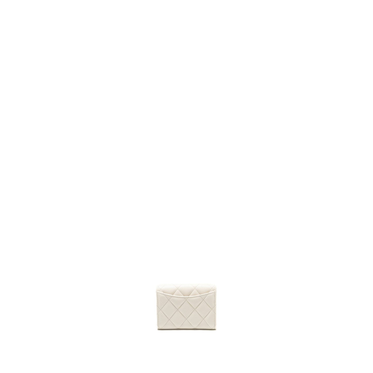 Chanel Classic Flap Card Holder Caviar White LGHW (microchip)