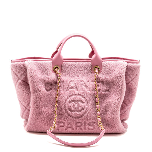 Chanel 22a Deauville Tote Shearling Lambskin Pink GHW (microchip)