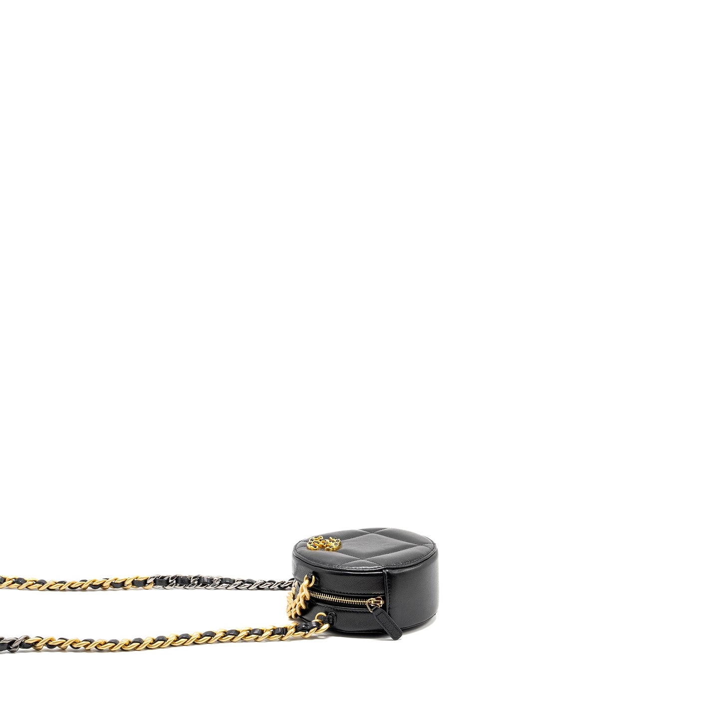 Chanel 19 round clutch with chain lambskin black with multicolor hardware