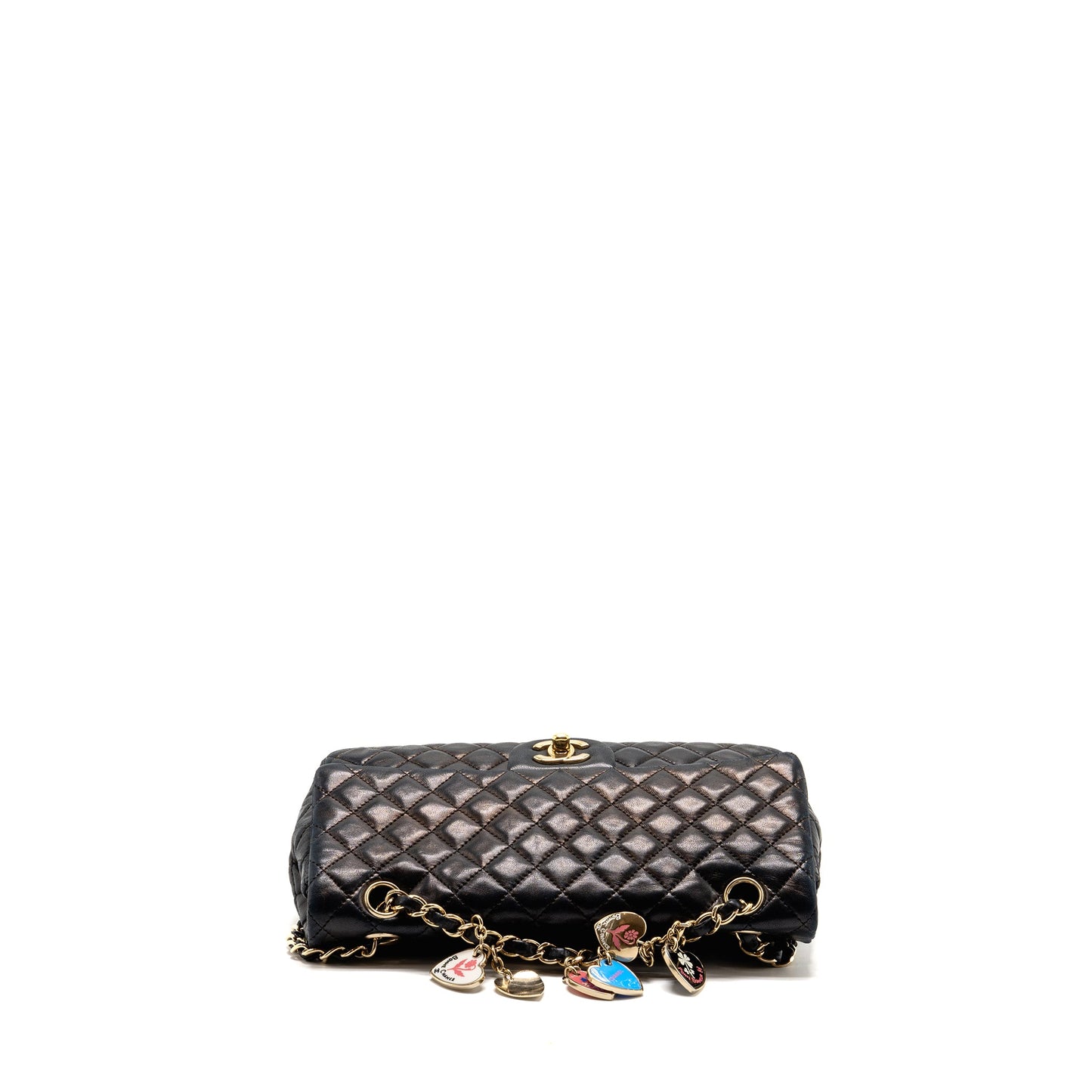 Chanel heart charms flap bag quilted Lambskin black GHW