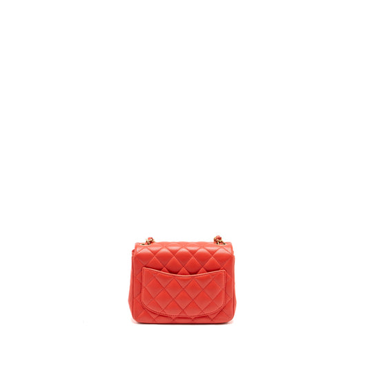 Chanel Mini Square flap bag lambskin coral pink GHW