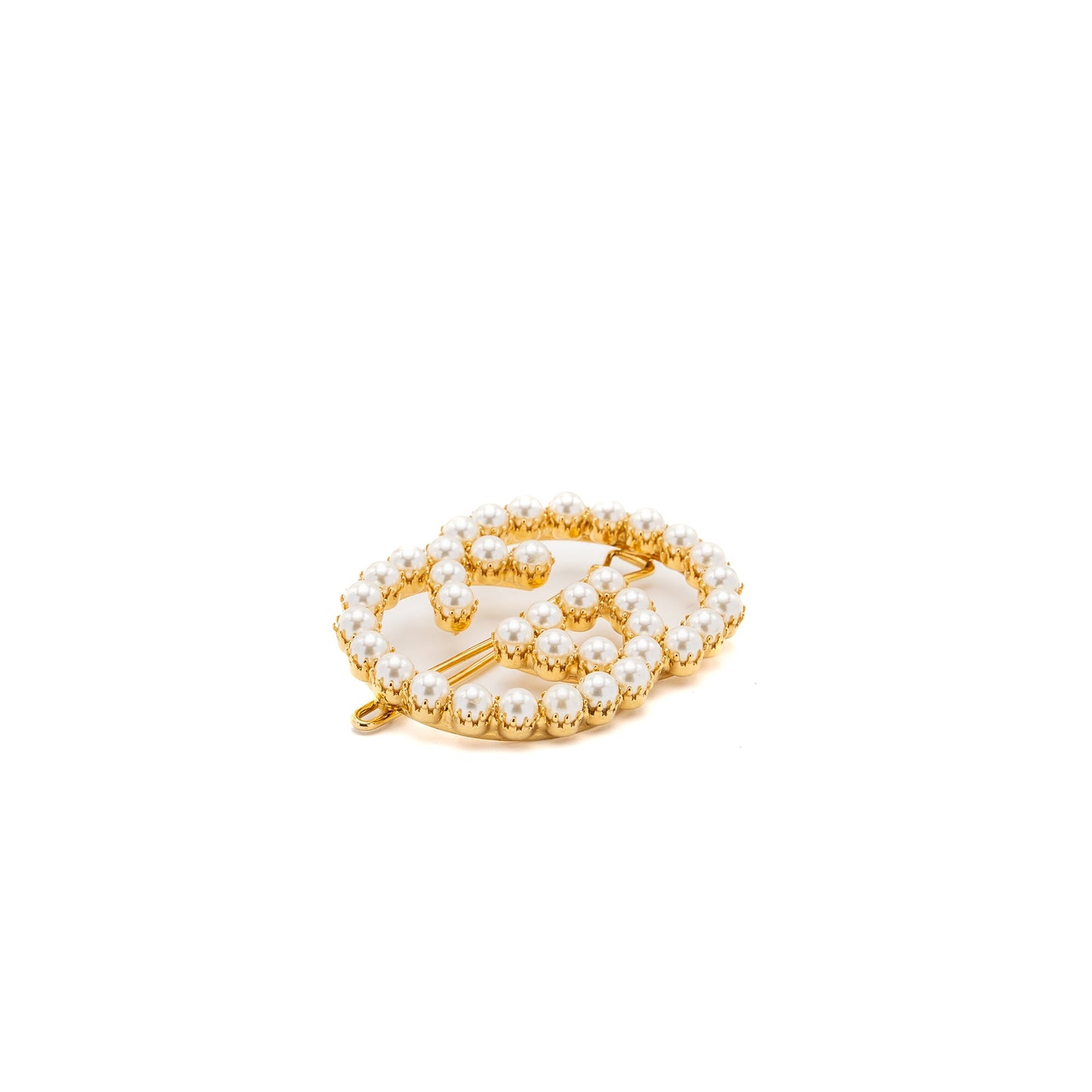 GUCCI GG LOGO Hair clip Pearl GHW