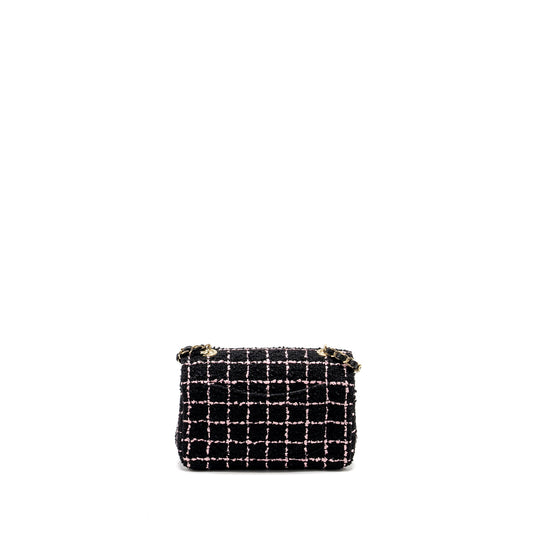 Chanel 23K Flower Bomb Mini Rectangular Flap Bag Tweed Black/Pink LGHW (Microchip)