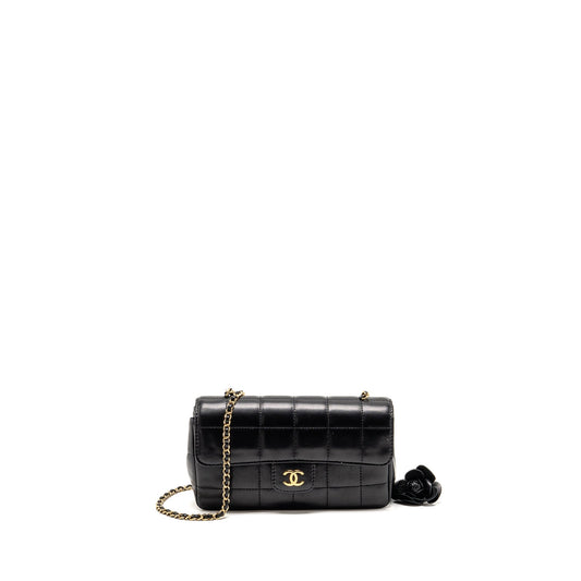 Chanel Camellia Mini Flap Shoulder Bag Lambskin Black GHW