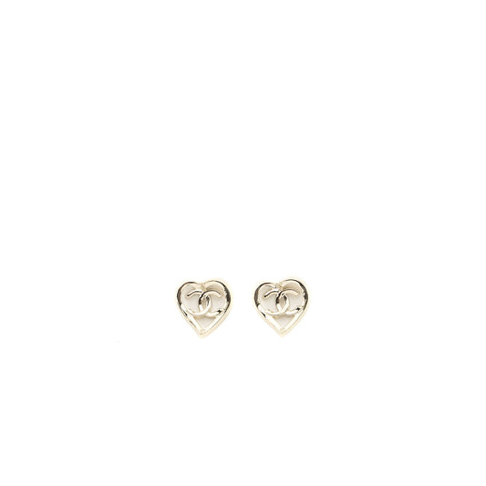 Chanel heart and CC logo earrings light gold tone