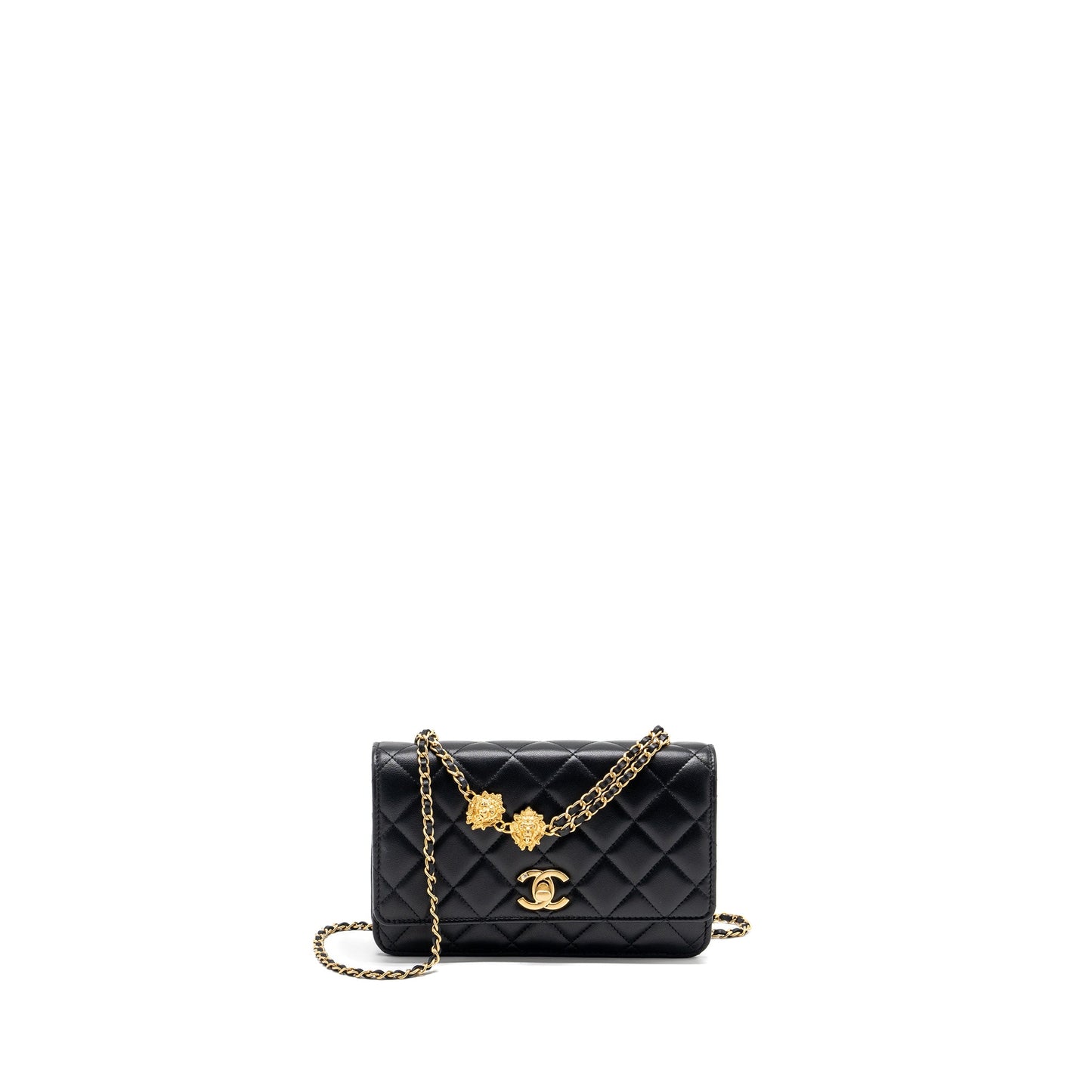 CHANEL 23A Lion Charms Wallet On Chain Lambskin Black GHW (Microchip)