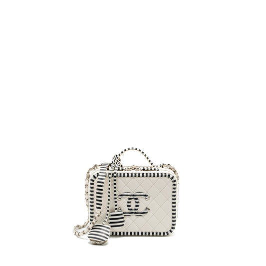 Chanel medium filigree camera bag caviar white/black SHW