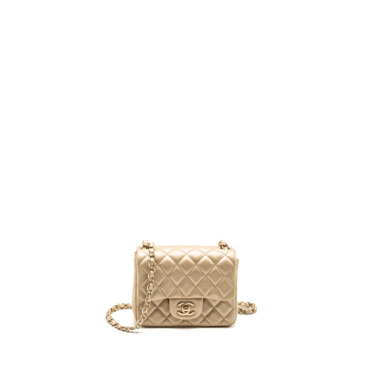 Chanel mini square flap bag lambskin gold GHW