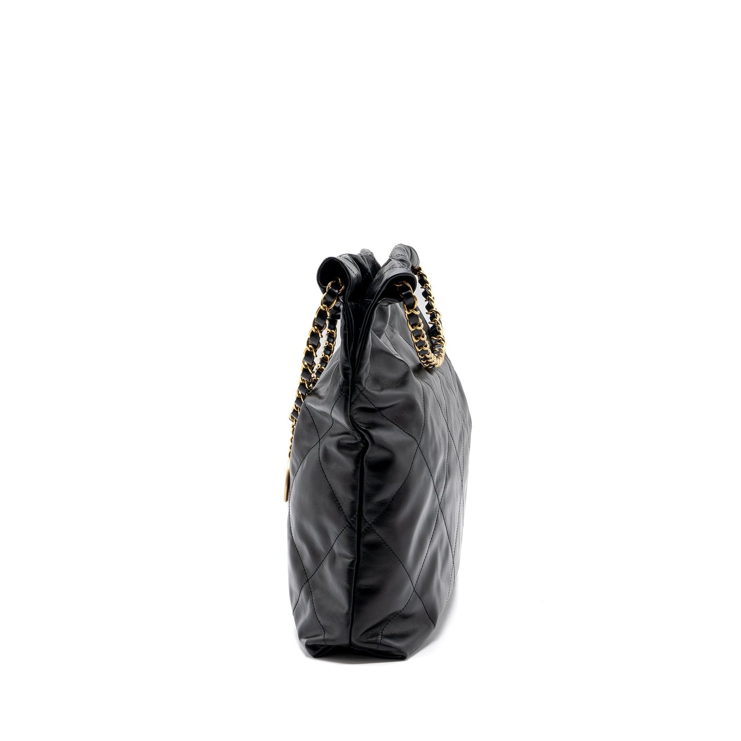 Chanel Medium 22 Bag Gold letter Shiny Calfskin Black GHW(Microchip)