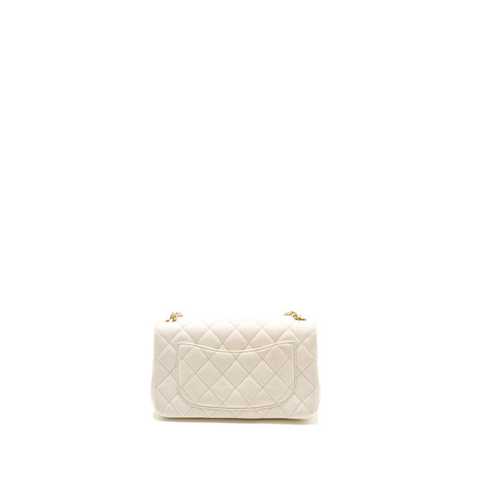 Chanel 23C Pearl Crush Mini Rectangular Flap Bag Lambskin White LGHW (Microchip)