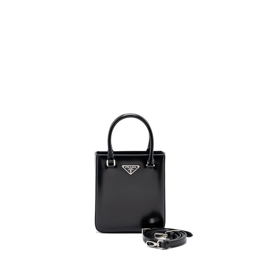 Prada Small Brushed Leather Tote Black SHW